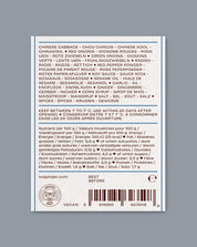 Back of a Kimchi package with text, nutrition facts, and a barcode on a gray background